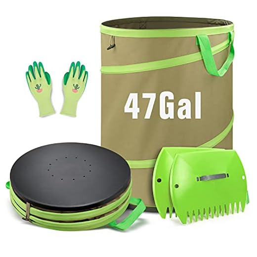 Colwelt 47 Gallon Leaf Bags Collapsible, Hardshell Bottom Heavy Duty Collapsible Garden Bag, Pop up Garden Waste Reusable Bag Include Leaf Scoop, Garden Gloves and Trash Bags