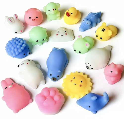 Mochi Squishy Toys 18 Pack Mini Animal Squishies Bulk Kawaii Stress Relief Fidget Toys Soft Slow Rising Squeeze Toys for Kids Easter Egg Fillers Party Favors Goodie Bag Stuffers for Boys Girls