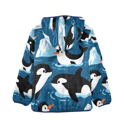 Penguins in Water Toddler Fleece Jacket Girl Boys Hooded Fleece Jacket Coat Warm Outwear Zip-up 3-10T2