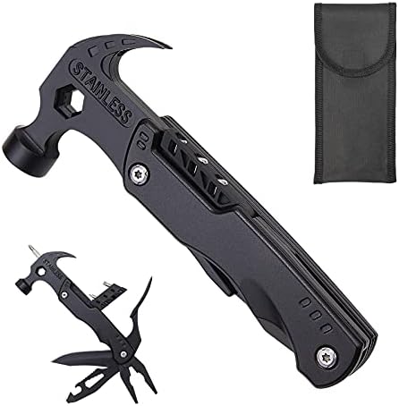 Multitool Hammer 14 in 1, Best for Father's Day/Mens/Husband/Grandpa, Small Hammer With Pliers Screwdrivers Bottle Opener Knife. Rush Deer Camping Accessories Survival Gear Tool Cool Gadgets,Black