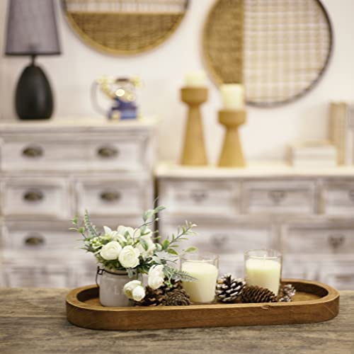 Athaliah Wooden Decorative Tray Wooden Serving Tray,18.75''Long Tray Wooden Ottoman Tray For Living Room Rustic Wood Oval Trays For Home Kitchen Countertop Farmhouse Decor Tray #TOP1