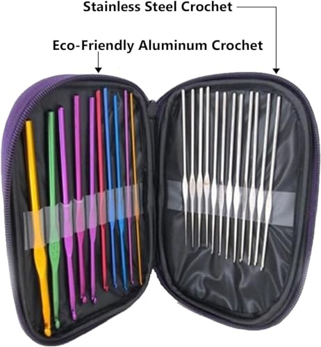 Image of 22 Pcs Crochet Hook Set with Zipper Case - Steel & Aluminum Knitting Needles Kit (0.6mm-6.5mm) for Beginners & Professionals | Ergonomic Crochet Hooks for Yarn, Sewing & Craft DIY