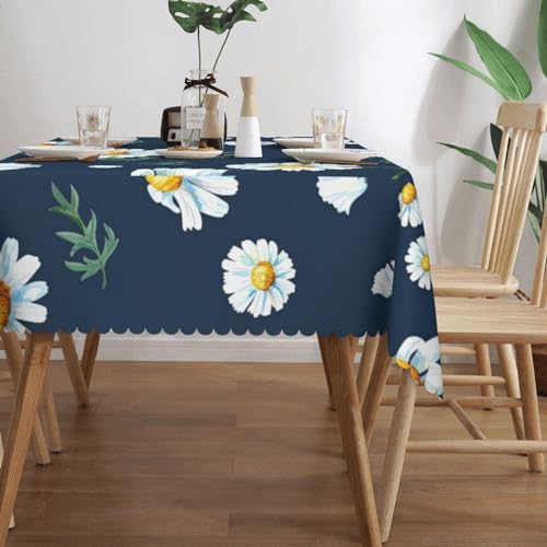 Nappe rectangulaire imprimé marguerite pour protéger la table des taches de repas