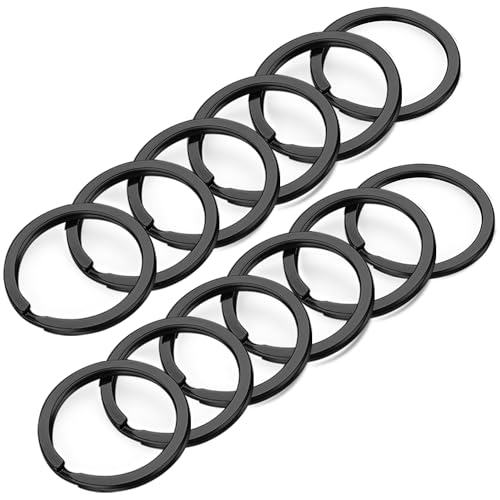 Image of Gkeygo Key Rings, 12 pcs Stainless Steel Key Ring for Keychains, 1inch Flat Split Keychain Ring for Car Keys Dog Ring Tag Lanyards Home School Office DIY, Black