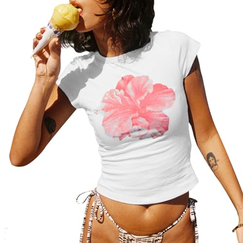 Graphic Baby Tees for Women Y2k Cute Summer Tops Cropped Shirts Teens 90s Streetwear