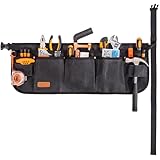 Tool Waist Apron, Heavy Duty Waxed Canvas Tool Belt, Waist Tool Belt with 10 Pockets and 2 Hammer Loops, Adjustable Length (Black-Waxed)