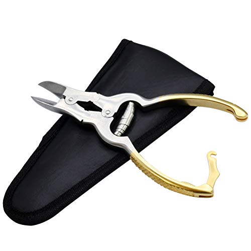 AAProTools Gold Mycotic Pedicure Nipper for Thick Toenail Fungus, Stainless Steel, Heavy Duty Barrel Spring with Pouch