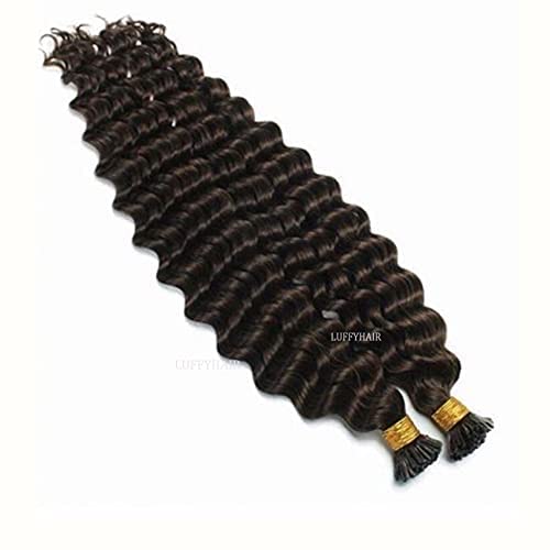 I Tip Hair 100 Strand Brazilian Wet And Wavy Curly Human Hair Microlinks Keratin I Tips Hair Water Wave (12inch 100Strand, Natural Color)