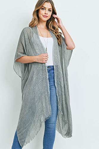 Image of RIAH FASHION Bohemian Sequin Glitter Shawl Wrap Poncho - Kimono Cardigan, Sparkly Metallic Mesh Scarf, Open Knit Crochet