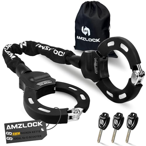 AMZLOCK Candado Patinete Electrico, Candado Esposas de 8mm para Patinete Eléctrico y Bici, con 3 Llaves, Candado Bicicleta de 75 cm / 1,6 kg