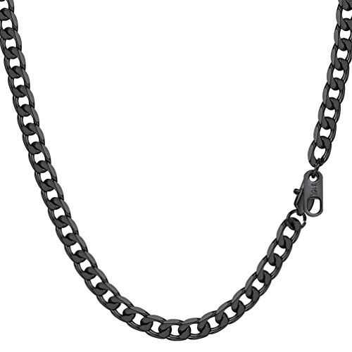 PROSTEEL 316L Stainless Steel Cuban Link Chain Necklaces for Men, Black/18K Gold Plated, Hypoallergenic Jewelry, 4mm-13mm, 14"-30", Come with Box 24.0 Inches A: 4mm-Black