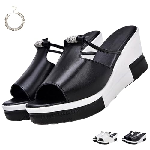Orthopedic Platform Sandals for Women, Comfy Arch Support Slip-On Shoes Black & White