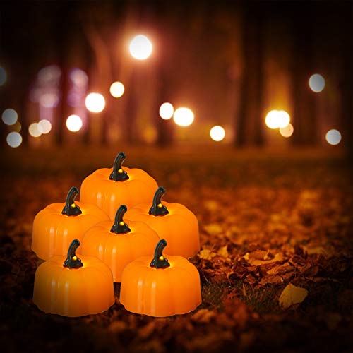 Preisvergleich Produktbild Halloween Kürbis Lichter, PChero 12 Stk. Batteriebetriebene Flammenlose LED Teelichter Elektrische Kerzen für Halloween Thanksgiving Weihnachten Festival Hause Dekoration