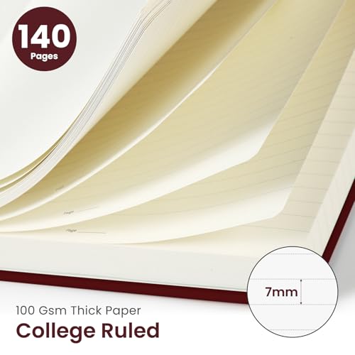 Image of Taja Lined Spiral Journal Notebook for Women & Men, 140 Pages, College Ruled Hardcover Notebook for Work & Note Taking, Journals for Writing, A5(5.7 inch x 7.9 inch) - Burgundy