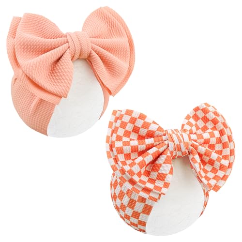 YanJie 2PCS 7’’ Orange Bows for Baby Girls Checkered Headband Double Layered Bow Infants Toddler Hair Accessories Newborn Headbands Baby Clothes