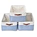 SOCOHOME Pudełka do przechowywania z materiału, zestaw 3 koszy do przechowywania, składany kosz materiałowy na zabawki, ubrania, domu, prania (niebieski/biały, skórzany uchwyt, rozmiar S)