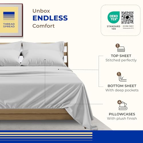 Image of THREAD SPREAD Twin XL Size Bed Sheets Set, Luxury 1000 Series 100% Egyptian Cotton Sheets Twin XL Size (3 PC, Silver Grey), Silky Soft, Cooling, Sateen Weave, 16 inch Deep Pocket Hotel Quality Sheet Set