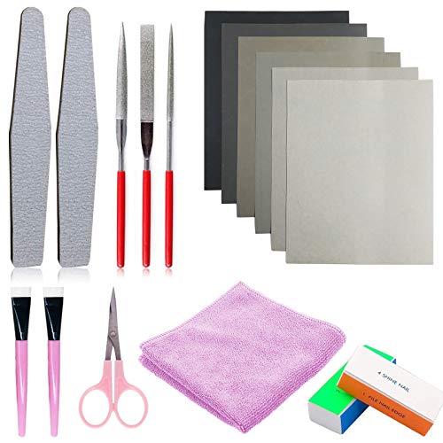 Lekeeu 17 Pz Kit de Pulido de Resina, Papeles de Arena, Bloques de Pulido, Lima de Pulido, para Pulir la Fabricación de Joyas de Resina Epoxi
