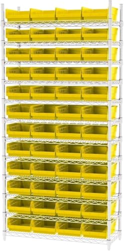 Image of Akro-Mils 30150 Plastic Shelf Bins, Heavy Duty Storage Bins for Garage, Closet, and Drawer Organization, 12 inch x 8 inch x 4 inch, Yellow, 12-Pack