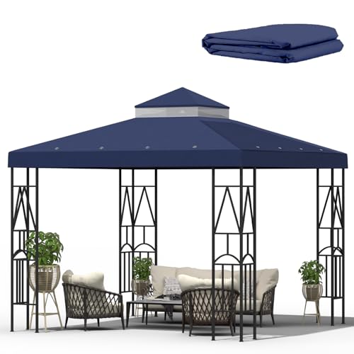 10x10 Canopy Replacement Top Double Tiered Gazebo Cover for Yard, Patio & Garden Durable Sunshade Replacement (Navy Blue)
