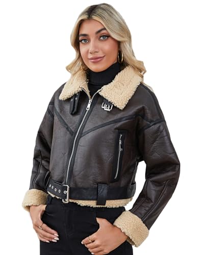 LY VAREY LIN Winter Women Faux Lamb Fur Leather Short Jacket Lapel Zipper Bomber Aviator Coat4