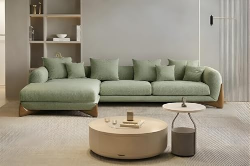 Image of Upholstered 3 Seater Sofa Three Seater Sofa with Wooden Legs for Living Room Hotels & Offices (RHS 4 Seater Light Green Boucle)