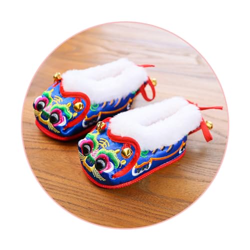 Newborn Baby Tiger Head Shoes Faux Fur Trim Hanfu Shoes Boys Girls Soles Chinese New Years Shoes2