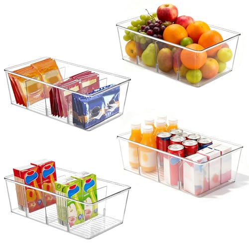Organizador de Nevera - Cajas de Almacenamiento Cocina Apilables con Asa - Organizador Frigorifico 4 Piezas, Plástico Transparente, Sin BPA, para Bolsitas de Té, Bocadillos, Especias, Cocina y Casa Organizador de Nevera - Cajas de Almacenamiento Cocina Apilables con Asa - Organizador Frigorifico 4 Piezas, Plástico Transparente, Sin BPA, para Bolsitas de Té, Bocadillos, Especias, Cocina y Casa