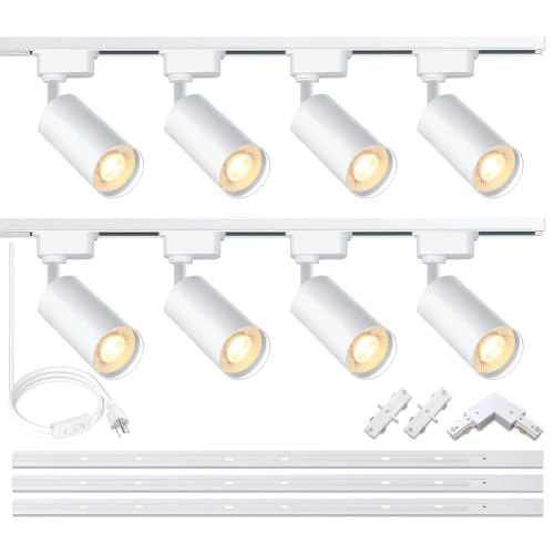 Image of 8 Pack White H Type LED Track Lighting Kit 6000K | Dimmable LED Spotlight 20W 2700lm High Brightness 9.8ft Track Rail Adjustable Angle Complete Lighting System