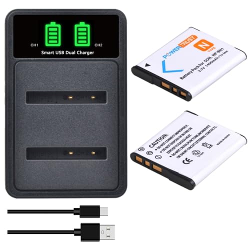 PowerTrust 2 baterías NP BN1 y cargador tipo C para Sony Cyber Shot DSC W830, DSC W320, DSC W810, DSC W570, DSC W800, DSC WX220, DSC WX100, DSC W530, DSC W310, DSC W350, DSC WXXX220. 100 unidades