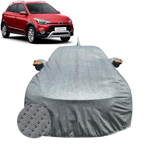 Image of Car Cover Compatible For Hyundai i20 Active (2015-2019)| 100% Waterproof Cover with Antenna & REFLECTIVE Mirror Pockets | Dustproof, Scratchproof, Heatproof Car Cover |Soft Cotton Lining|GREY