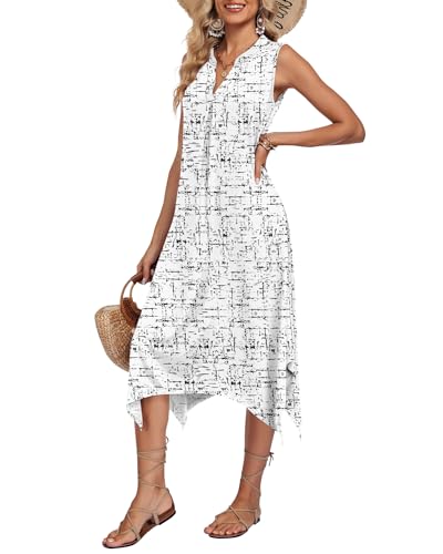 Image of AUSELILY Summer Dresses for Women 2026 Casual Sleeveless Sundress Asymmetrical Hem Tank Midi Dress with Pockets