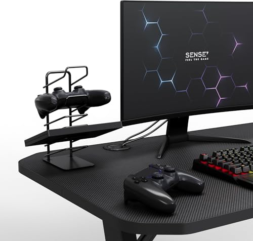 Schreibtisch Nomad Basic, Gaming Tisch 140x60, PC Tisch mit Kopfhörerhaken, Getränkehalter, Controller Halter, Gaming Computertisch mit Kohlefaseroberfläche, Ergonomischer Gaming Desk – Bild 5