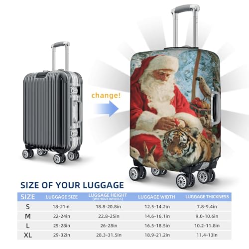 Santa Claus And Animals Rabbits Parrot Tiger Elastic Travel Luggage Covers Dustproof Scratch-Resistant Suitcase Protector Fit 22-24 Inch4