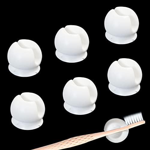 6 Pieces Toothbrush Holder with Suction Cup, Wall-Mounted Toothbrush Holder, Multi-Function Wall Storage Hook for Dorm Bathrooms and Shower