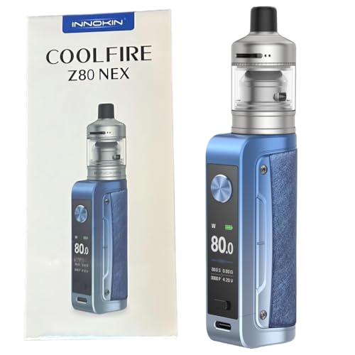 For Innokin CoolFire Z80 NEX Kit 80 W Box Mod (Bleu dégradé) 5 ml Atomiseur Zenith Nex Tank Résistance Z Coil 0,3 Ω/0,8 Ω | MTL/RDL Vaping | Écran TFT 0,96'' | Batterie 18650 [Exclue] - No Nicotine