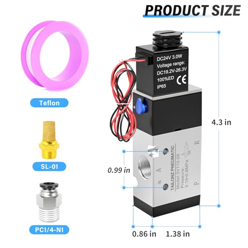 Image of TAILONZ 1 /8 inchNPT DC24V 3V110-06 Solenoid Valve 2-Position 3-Way
