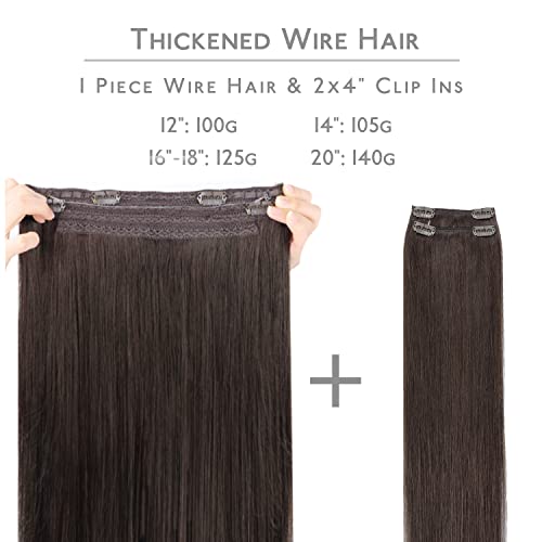 Image of WENNALIFE Wire Hair Extensions Real Human Hair 16 inch 125g Light Dark Brown Remy Real Hair Extensions Invisible Wire Human Hair Natural Easy to Apply Reusable for Volume Straight Hair