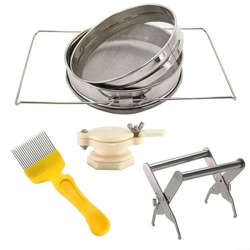 Honigernte-Set mit Edelstahl-Sieb, Bienenstock-Rahmengriff, Nylon-Honigschieber und Kunststoff-Entschließer, ideal für Imker in der Honiggewinnung