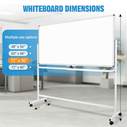 Image of Rolling Whiteboard 72 inch x 36 inch Sturdy Dry Erase White Board on Wheel