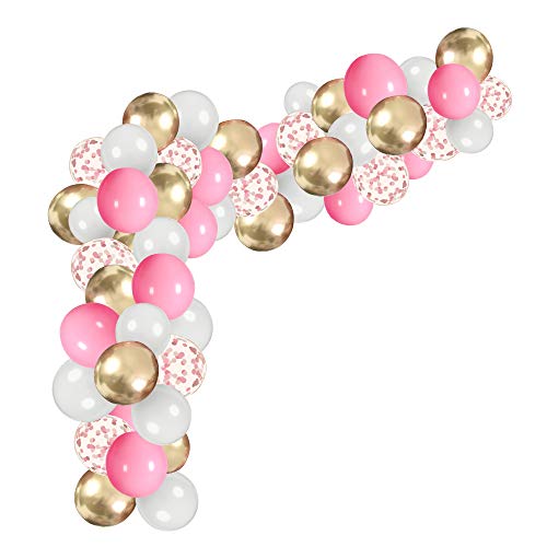 BALONAR 90PCS DIY Balloons Garland with Wine Pink Confetti Balloons Gold Chrome Shiny Metallic Balloons for Birthday Party Celebration Wedding Ceremony Anniversary Balloon Chain (Pink White Gold)