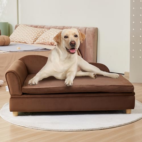 VEVOR Haustiersofa, Hundecouch für große Hunde und Katzen, weiches, samtiges Hundesofabett, 50 kg belastbares Katzensofa, Hundebett Haustierbett Dunkelbraun