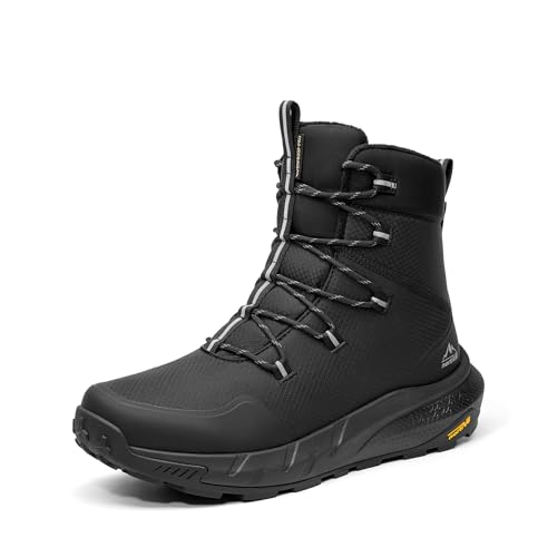 NORTIV 8 Men's Wide Winter Boots Grip on Snow Ice Insulated Waterproof Lightweight Comfortable Hiking Outdoor Boots,Size 7.5W,Black,SNSB25006M-W