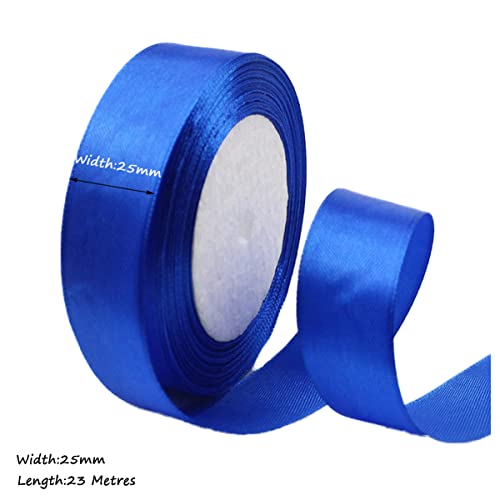 Blue Satin Ribbon, 25mm x 23 Meters Royal Blue Fabric Gift Ribbon for Crafting Gift Wrapping, Balloons, Floral Bouquet - Image 2
