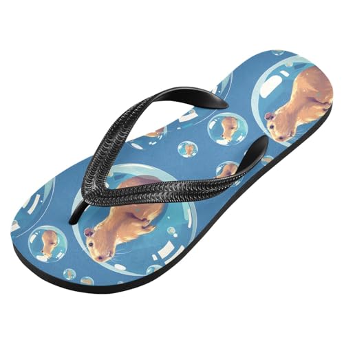ALAZA Blue Capybara Bubbles Flip Flops for Women Fashion Beach Slippers Comfort Mens Flip Flops Non-Slip Rubber Shower Slippers Sandal for Hotel Travel Sport,XS2
