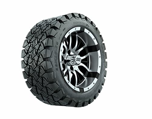 GTW 14 Inch Golf Cart Wheels and Tires Combo | Machined/Black Diesel Wheels on 22x10-14 Timberwolf All Terrain Tires | Set of 4 (Machined/Black)