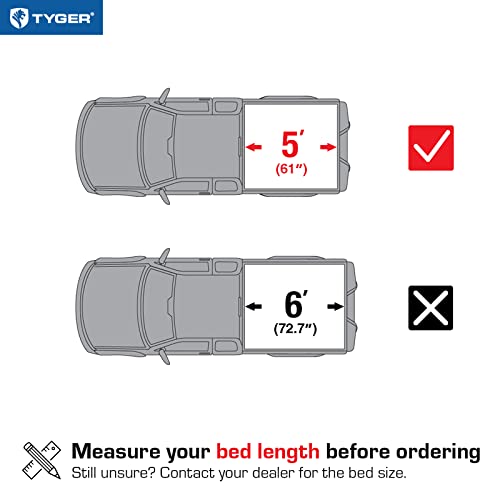 Image of Tyger Auto T3X Soft Tri-Fold in Fabric Truck Bed Tonneau Cover Compatible with 2024-2025 Ford Ranger | 5' (61 inch) Bed | TG-BC3F1205X