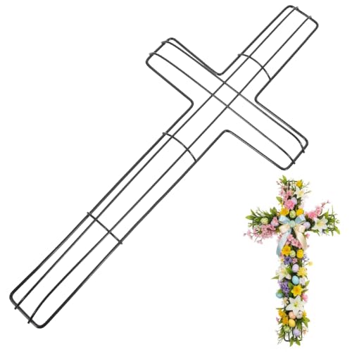 Beavorty Cross Wreath Frame Cross Shaped Metal Wire Wreath Frame Form Base for Christmas Holiday Religious Church Themed - Black Flower Wreath Frame