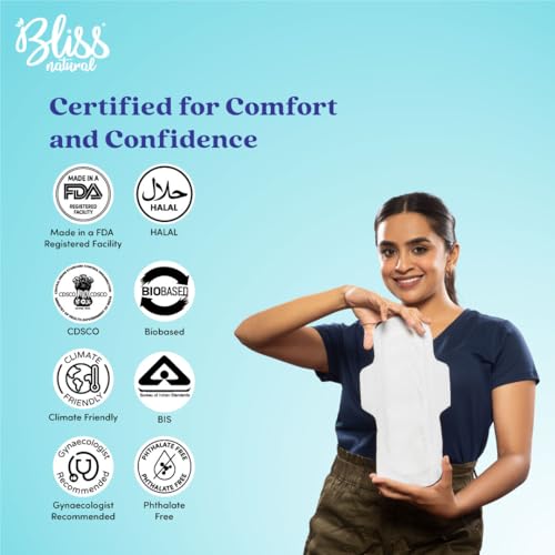 Image of BLISSNATURAL XXL Sanitary Pads for Women (Pack of 18) Sanitary Napkins for Heavy Flow | 100% Rash Free and Leak Proof Protection | Pack of 3 (6 Pads Each)