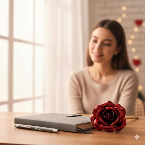 Image of Personalized Diary & Pen Gift Set with Name Engraving | Leather Diary Combo with Decorative Rose | Customizable Gift for Birthday, Anniversary, Valetine & Special Occasions (Grey)
